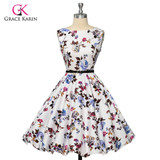 Grace Karin Womens Cocktail Dresses Summer style Floral Print Retro Vintage 50s Casual Party Rockabilly Dress Vestidos Femininos