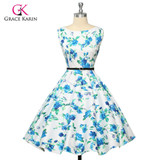 Grace Karin Womens Cocktail Dresses Summer style Floral Print Retro Vintage 50s Casual Party Rockabilly Dress Vestidos Femininos