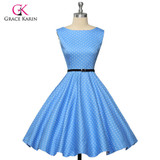 Grace Karin Womens Cocktail Dresses Summer style Floral Print Retro Vintage 50s Casual Party Rockabilly Dress Vestidos Femininos