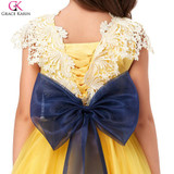 Grace Karin Yellow Flower Girl Dresses With Ribbon Bow Princess Evening Pageant Gowns Satin Lace Applique Kids Communion Dresses