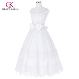 Grace Karin White Lace Flower Girl Dresses for Wedding Tulle Princess Party Birthday Baby Girls Dresses Communion Ball Gown