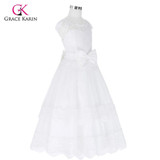 Grace Karin White Lace Flower Girl Dresses for Wedding Tulle Princess Party Birthday Baby Girls Dresses Communion Ball Gown