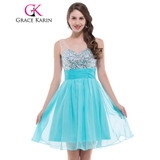 Grace Karin White Blue Sexy Backless Short Cocktail Dresses Beading Sequin School Party Gown robe de cocktail Sexy CL7507
