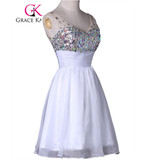 Grace Karin White Blue Sexy Backless Short Cocktail Dresses Beading Sequin School Party Gown robe de cocktail Sexy CL7507