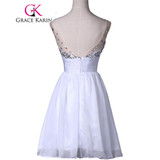 Grace Karin White Blue Sexy Backless Short Cocktail Dresses Beading Sequin School Party Gown robe de cocktail Sexy CL7507
