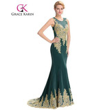 Grace Karin Sleeveless Mermaid Peacock Emerald Green Bridesmaid Dress Appliques Wedding Party Gown 2017 Flannelette Formal Dress