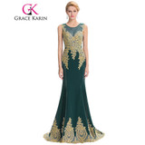 Grace Karin Sleeveless Mermaid Peacock Emerald Green Bridesmaid Dress Appliques Wedding Party Gown 2017 Flannelette Formal Dress