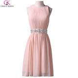 Grace Karin Short Prom Dresses Pink Chiffon Lace Up Sleeveless Knee Length Formal Gowns Summer Pretty Wedding Party Dress Prom