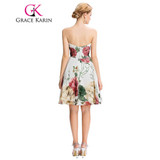Grace Karin Short Prom Dresses Flower Pattern 2017 Strapless Sexy Knee Length Floral Print Chiffon Party Gown Vibrant Prom Dress