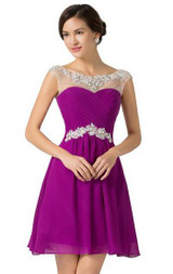 Grace Karin Short Prom Dresses 2017 Knee Length  Blue Violet Purple Dance Sexy Homecoming Gown Beading Chiffon Prom Dress 2017