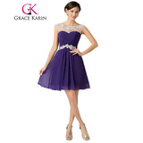 Grace Karin Short Prom Dresses 2017 Knee Length  Blue Violet Purple Dance Sexy Homecoming Gown Beading Chiffon Prom Dress 2017