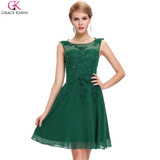 Grace Karin Short Prom Dresses Pink Purple Black Green Vestidos Chiffon Sleeveless Elegant Formal Gowns Wedding Party Dress Prom