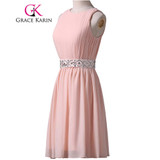 Grace Karin Short Prom Dress Knee Length Pink Party Formal Gowns Chiffon Beadings Women Elegant Special Occasion Dress 2017