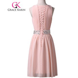 Grace Karin Short Prom Dress Knee Length Pink Party Formal Gowns Chiffon Beadings Women Elegant Special Occasion Dress 2017
