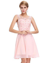 Grace Karin Short Prom Dress 2017 O Neck Sexy Chiffon Sleeveless Knee Length Junior School Prom Gown Special Occasion Dresses