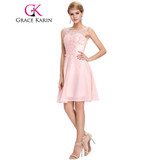 Grace Karin Short Prom Dress 2017 O Neck Sexy Chiffon Sleeveless Knee Length Junior School Prom Gown Special Occasion Dresses