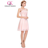 Grace Karin Short Prom Dress 2017 O Neck Sexy Chiffon Sleeveless Knee Length Junior School Prom Gown Special Occasion Dresses