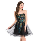 Grace Karin Short Prom Dress 2017 Sexy Black White Peacock Prom Gowns Tulle Robe De Cocktail Special Occasion Dress Ball Gown