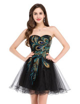 Grace Karin Short Prom Dress 2017 Sexy Black White Peacock Prom Gowns Tulle Robe De Cocktail Special Occasion Dress Ball Gown