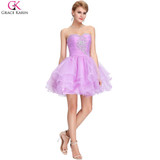 Grace Karin Short Cocktail Party Dress 2017 New Knee Length Ball Gown Homecoming Graduation Dress Beaded Short Prom Dresses 6077