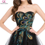 Grace Karin Short Cocktail Dresses Peacock Dress Embroidery Ball Gown Black White Tulle Special Occasion Dress Party Gowns