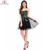 Grace Karin Short Cocktail Dresses Peacock Dress Embroidery Ball Gown Black White Tulle Special Occasion Dress Party Gowns
