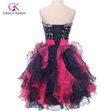 Grace Karin Short Cocktail Dresses 2017 Crystal Prom Ball Gown Organza Vestido Coctel Knee Length Robe de Cocktail Party Dresses
