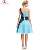Grace Karin Short Cocktail Dress White Blue Pink Black Lace Knee Length One Shoulder Formal Gowns Pretty Cocktail Party Dresses