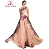 Grace Karin Sexy One Shoulder Long Evening Dress Floral Flower Pattern Long Party Dress Evening Gowns Chiffon 2017 Grace Karin Sexy One Shoulder Long Evening Dress Floral Flower Pattern Long Party Dress Evening Gowns Chiffon 2017