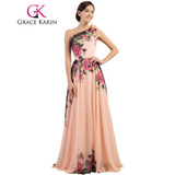 Grace Karin Sexy One Shoulder Long Evening Dress Floral Flower Pattern Long Party Dress Evening Gowns Chiffon 2017 Grace Karin Sexy One Shoulder Long Evening Dress Floral Flower Pattern Long Party Dress Evening Gowns Chiffon 2017