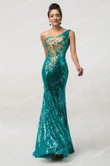 Grace Karin Sexy Purple teal Green Sequin Gown Mermaid Long Evening Dresses 2017 Trumpet One shoulder Evening Party Dress 7545