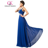 Grace Karin Royal Blue Evening Dresses Deep V Neck Chiffon Sequin Elegant Long Evening Gowns Formal Party Dresses Robe De Soiree