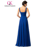 Grace Karin Royal Blue Evening Dresses Deep V Neck Chiffon Sequin Elegant Long Evening Gowns Formal Party Dresses Robe De Soiree