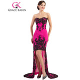 Grace Karin Robe De Soiree Courte Lace Evening Dress Beige Red Chiffon Long Short Front Long Back Evening Dresses Gowns 2017