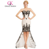Grace Karin Robe De Soiree Courte Lace Evening Dress Beige Red Chiffon Long Short Front Long Back Evening Dresses Gowns 2017