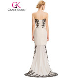 Grace Karin Robe De Soiree Courte Lace Evening Dress Beige Red Chiffon Long Short Front Long Back Evening Dresses Gowns 2017