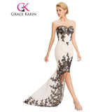 Grace Karin Robe De Soiree Courte Lace Evening Dress Beige Red Chiffon Long Short Front Long Back Evening Dresses Gowns 2017
