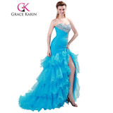 Grace Karin Prom Dresses Mermaid Bandage Strapless Organza Beading Sequined Ruffle Split Wedding Party Long Prom Dress 2017