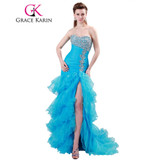 Grace Karin Prom Dresses Mermaid Bandage Strapless Organza Beading Sequined Ruffle Split Wedding Party Long Prom Dress 2017
