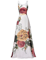 Grace Karin Prom Dress Sleeveless Floral Print Pattern Chiffon Long Formal Gowns Dinner Elegant Wedding Party Dress Prom Summer