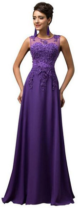 Grace Karin Plus Size Appliques Beading Chiffon Long Evening Dress Formal Party Prom Gowns Robes De Soiree Evening Dresses 2017