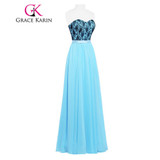 Grace Karin Pretty Adult Blue Bridesmaid Dresses 100% Real Sweetheart Chiffon Lace Long Bridesmaid Gown Formal Dress Clearance