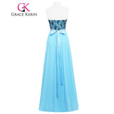 Grace Karin Pretty Adult Blue Bridesmaid Dresses 100% Real Sweetheart Chiffon Lace Long Bridesmaid Gown Formal Dress Clearance