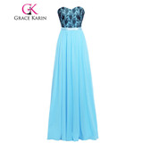 Grace Karin Pretty Adult Blue Bridesmaid Dresses 100% Real Sweetheart Chiffon Lace Long Bridesmaid Gown Formal Dress Clearance