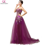 Grace Karin Peacock Evening Dresses Long 2017 Purple Feather Dress Formal Mermaid Evening Gowns Women Prom Party Dresses 6165