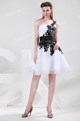 Grace Karin One shoulder puffy Lace Short Prom Dresses 2017 White Black Blue Yellow Organza sexy Evening prom Gowns 4288 Grace Karin One shoulder puffy Lace Short Prom Dresses 2017 White Black Blue Yellow Organza sexy Evening prom Gowns 4288
