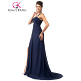 Grace Karin One Shoulder Evening Dress Beading Sexy Long Formal Evening Dress Navy Blue Chiffon Party Evening Gowns Split Front Grace Karin One Shoulder Evening Dress Beading Sexy Long Formal Evening Dress Navy Blue Chiffon Party Evening Gowns Split Front