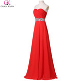 Grace Karin Long Prom Dresses Strapless Chiffon Beads Elegant Formal Gowns Royal Blue Red Wedding Party Special Occasion Dresses
