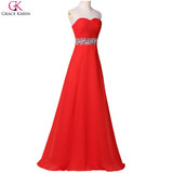 Grace Karin Long Prom Dresses Strapless Chiffon Beads Elegant Formal Gowns Royal Blue Red Wedding Party Special Occasion Dresses