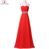 Grace Karin Long Prom Dresses Strapless Chiffon Beads Elegant Formal Gowns Royal Blue Red Wedding Party Special Occasion Dresses